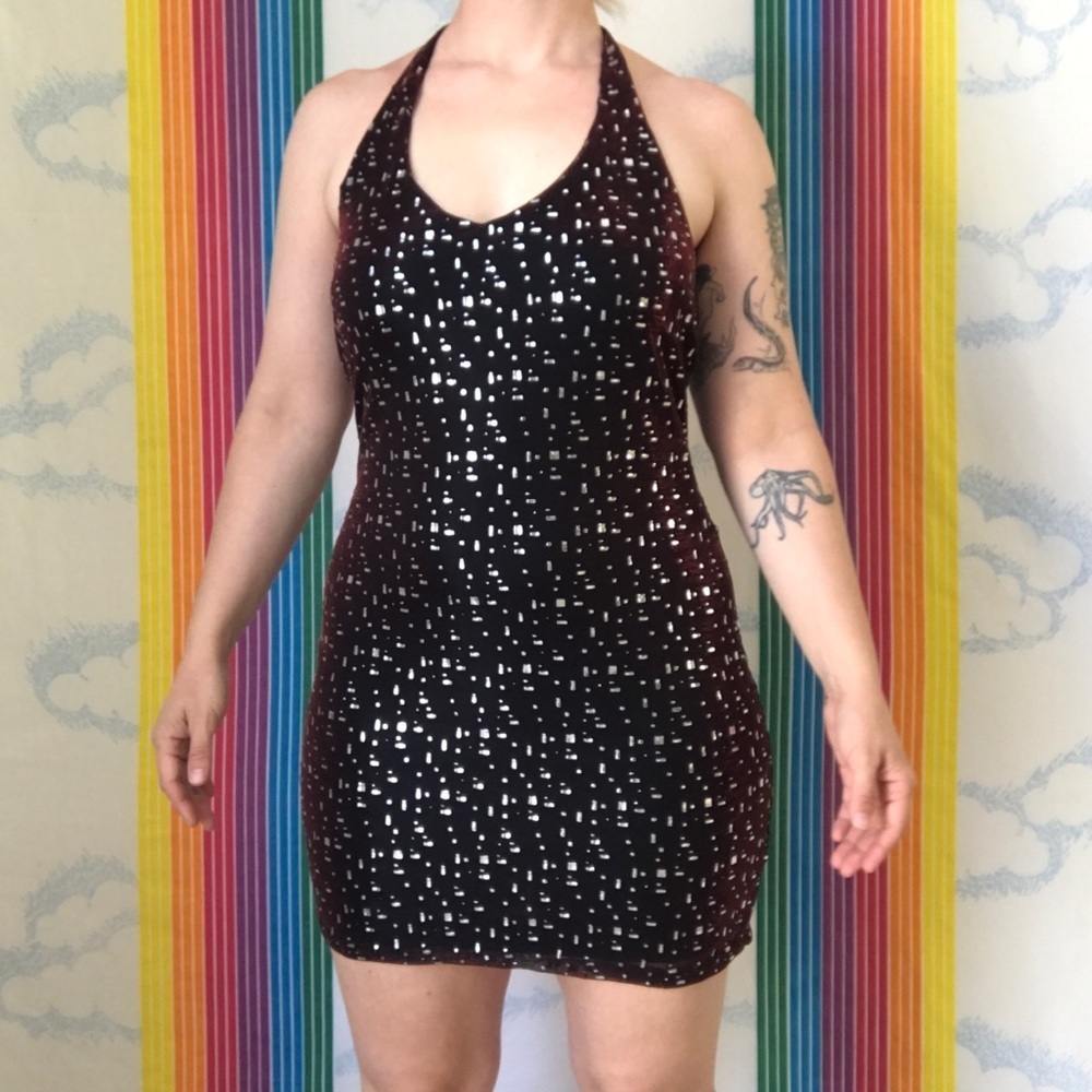 VINTAGE Y2k red shimmer halter mini evening dress small whimsigoth fairy